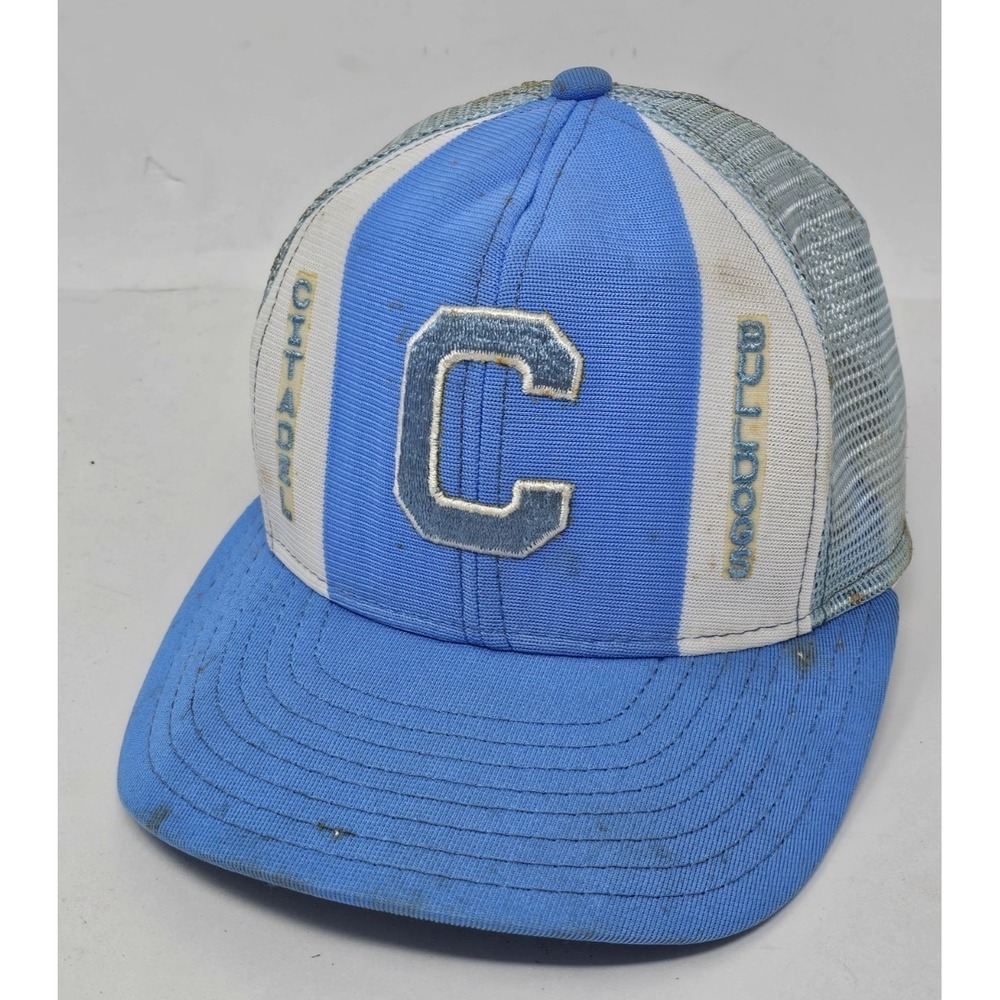 VINTAGE Citadel‎ Bulldogs Hat Cap Military College Trucker Blue White Snap Back